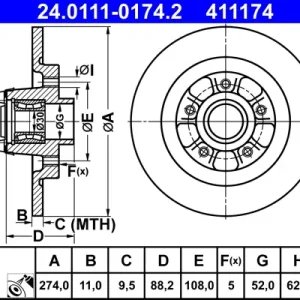 ATE 24.0111-0174.2 - Bremsscheibe Billig