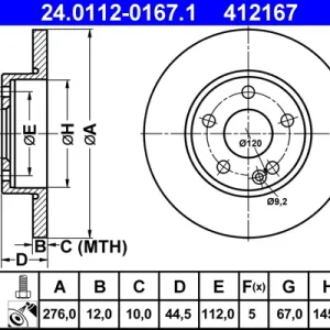 ATE 24.0112-0167.1 - Bremsscheibe Top-Seller