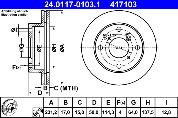 Echt ATE 24.0117-0103.1 - Bremsscheibe