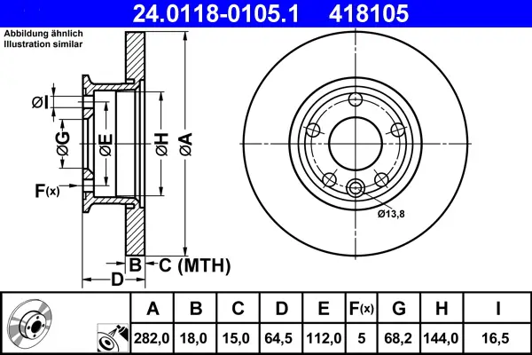 Markenware ATE 24.0118-0105.1 - Bremsscheibe