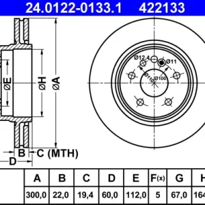 ATE 24.0122-0133.1 - Bremsscheibe Beliebt
