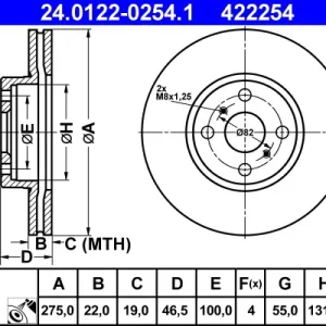 ATE 24.0122-0254.1 - Bremsscheibe Neue Kollektion