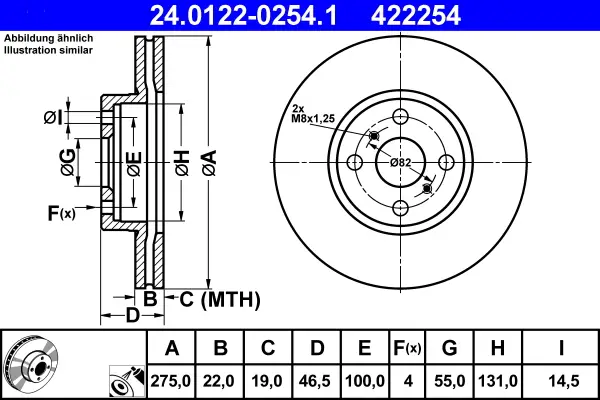 ATE 24.0122-0254.1 - Bremsscheibe Neue Kollektion