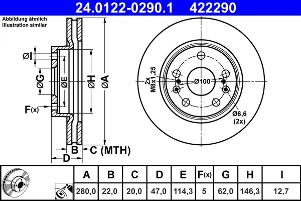 ATE 24.0122-0290.1 - Bremsscheibe Sichere Zahlung