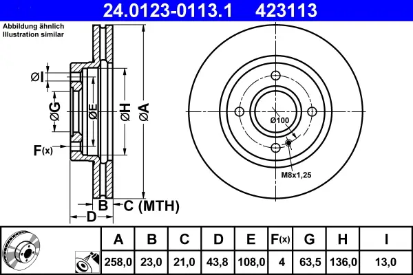ATE 24.0123-0113.1 - Bremsscheibe Bestseller