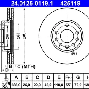 ATE 24.0125-0119.1 - Bremsscheibe Saisonangebot