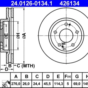 Markenprodukt ATE 24.0126-0134.1 - Bremsscheibe
