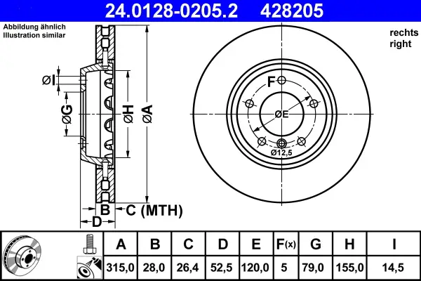 Neue Kollektion ATE 24.0128-0205.2 - Bremsscheibe