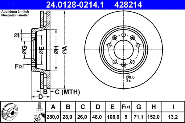 Geprüft ATE 24.0128-0214.1 - Bremsscheibe