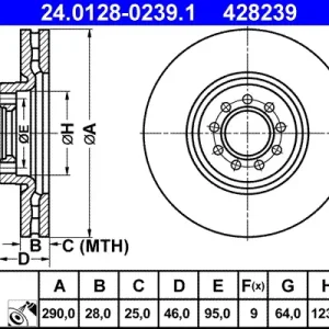 ATE 24.0128-0239.1 - Bremsscheibe Mega-Angebot