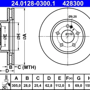 ATE 24.0128-0300.1 - Bremsscheibe Neue Ware