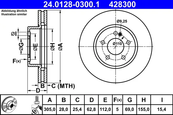 ATE 24.0128-0300.1 - Bremsscheibe Neue Ware