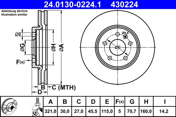 Neu ATE 24.0130-0224.1 - Bremsscheibe