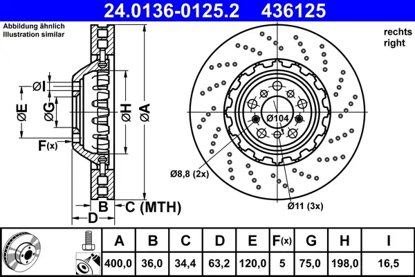 ATE 24.0136-0125.2 - Bremsscheibe Preiswert