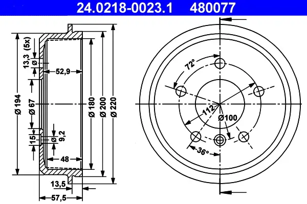 ATE 24.0218-0023.1 - Bremstrommel Neue Ware