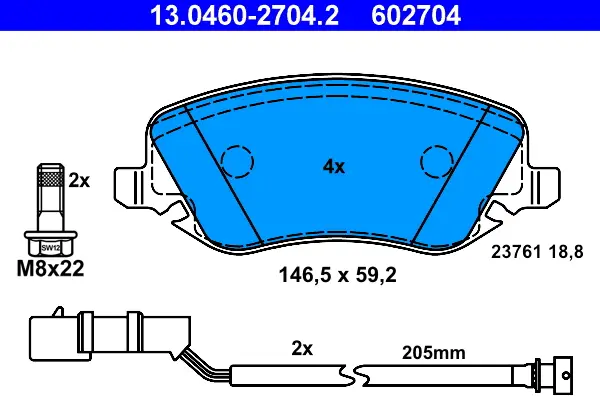 Markenprodukt ATE 13.0460-2704.2 - Bremsbelagsatz, Scheibenbremse