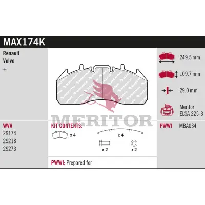 Highlight MERITOR MAX174K - Bremsbelagsatz, Scheibenbremse - BRAKE PAD KIT