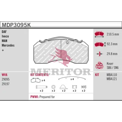 MERITOR MDP3095K - Bremsbelagsatz, Scheibenbremse - BRAKE PAD KIT Jetzt Bestellen