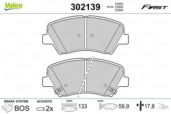 Sichere Zahlung VALEO 302139 - Bremsbelagsatz, Scheibenbremse - FIRST
