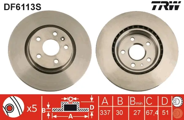 Preisreduziert TRW DF6113S - Bremsscheibe - TRW SINGLE