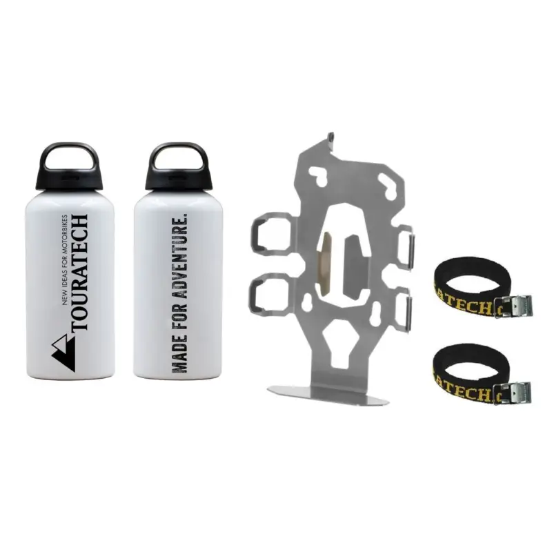 Zubehörhalterset Flaschenhalter zweifach mit 2x Touratech Aluminium Trinkflasche 0,6 Liter für Motorradkoffer ZEGA Pro2 Preisknaller