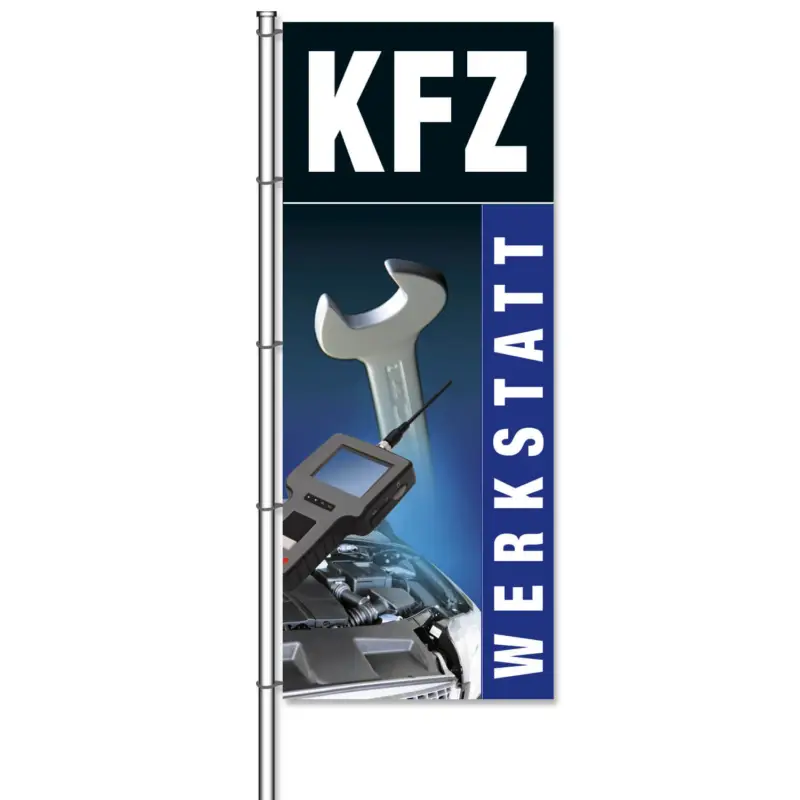 Fahne KFZ-Werkstatt mit Bildmotiven aus der KFZ-Werkstatt H 375 x B 150cm Must-Have