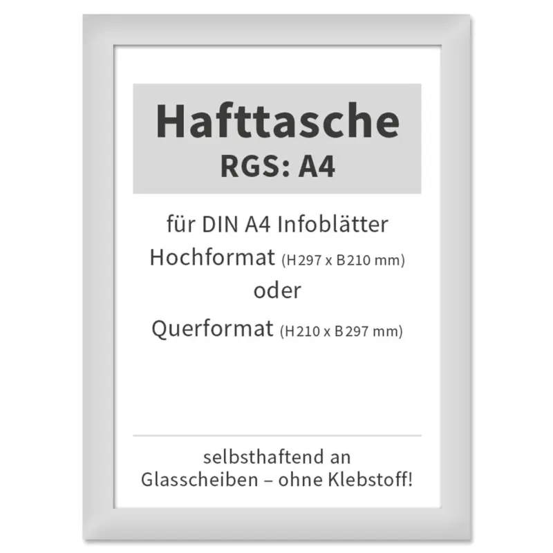 Preisreduziert Hafttasche RGS A4 selbsthaftend an Glasscheiben, bis 120°C hitzebeständig