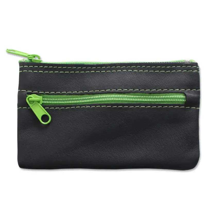 Knallerangebot Schlüsseltasche Colo 2 Fächer, mit grünen Reißverschlüssen Schwarz/Grün