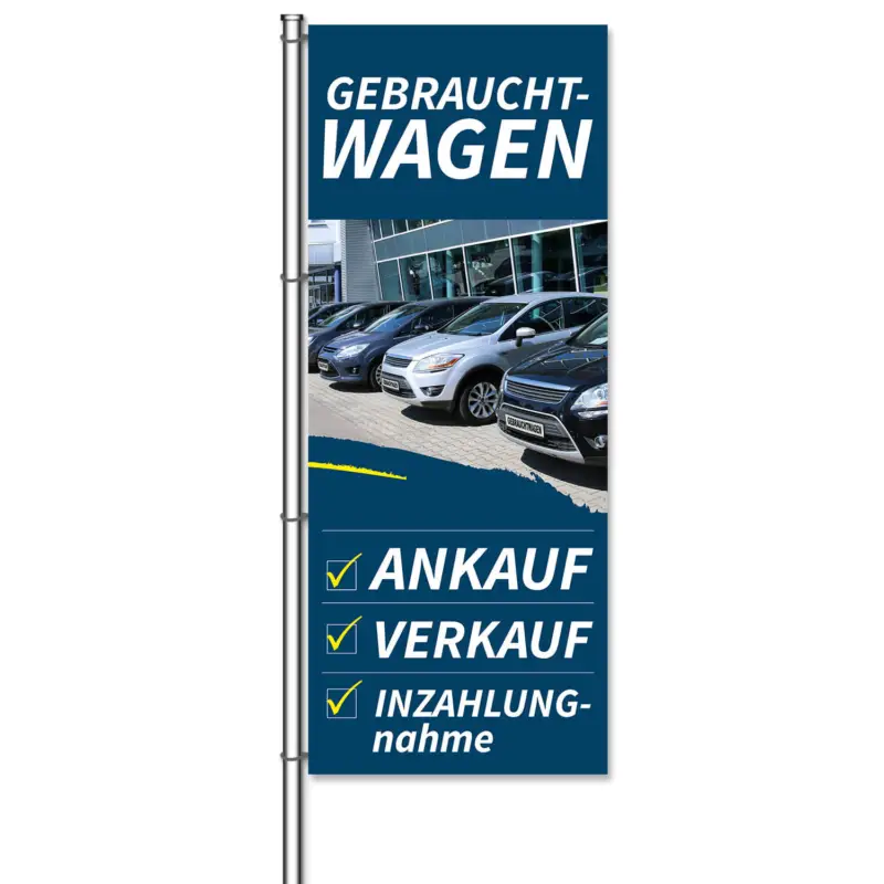 Fahne Gebrauchtwagen Ankauf, Verkauf, Inzahlungnahme H 300 x B 120cm Sonderaktion