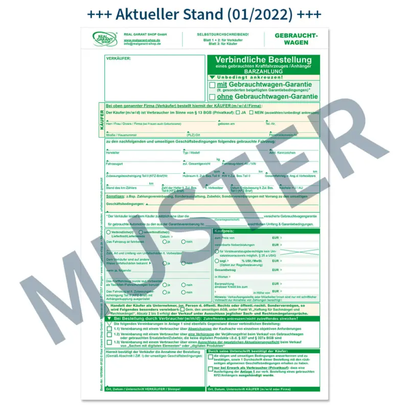 Neu verbindl. Bestellung Gebrauchtwagen mit/ohne GW-Garantie, Bar zahlung AGB 01/2022