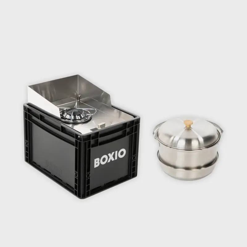 Preisknaller BOXIO COOK PLUS Mobiler Gaskocher mit Topfset